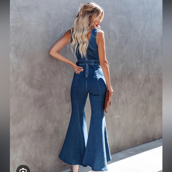 Vici high low flare denim jumpsuit - Picture 2 of 4
